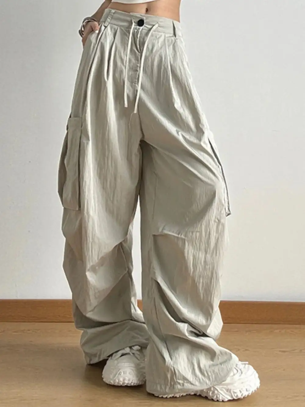 Drawstring Wide Leg Cargo Pants