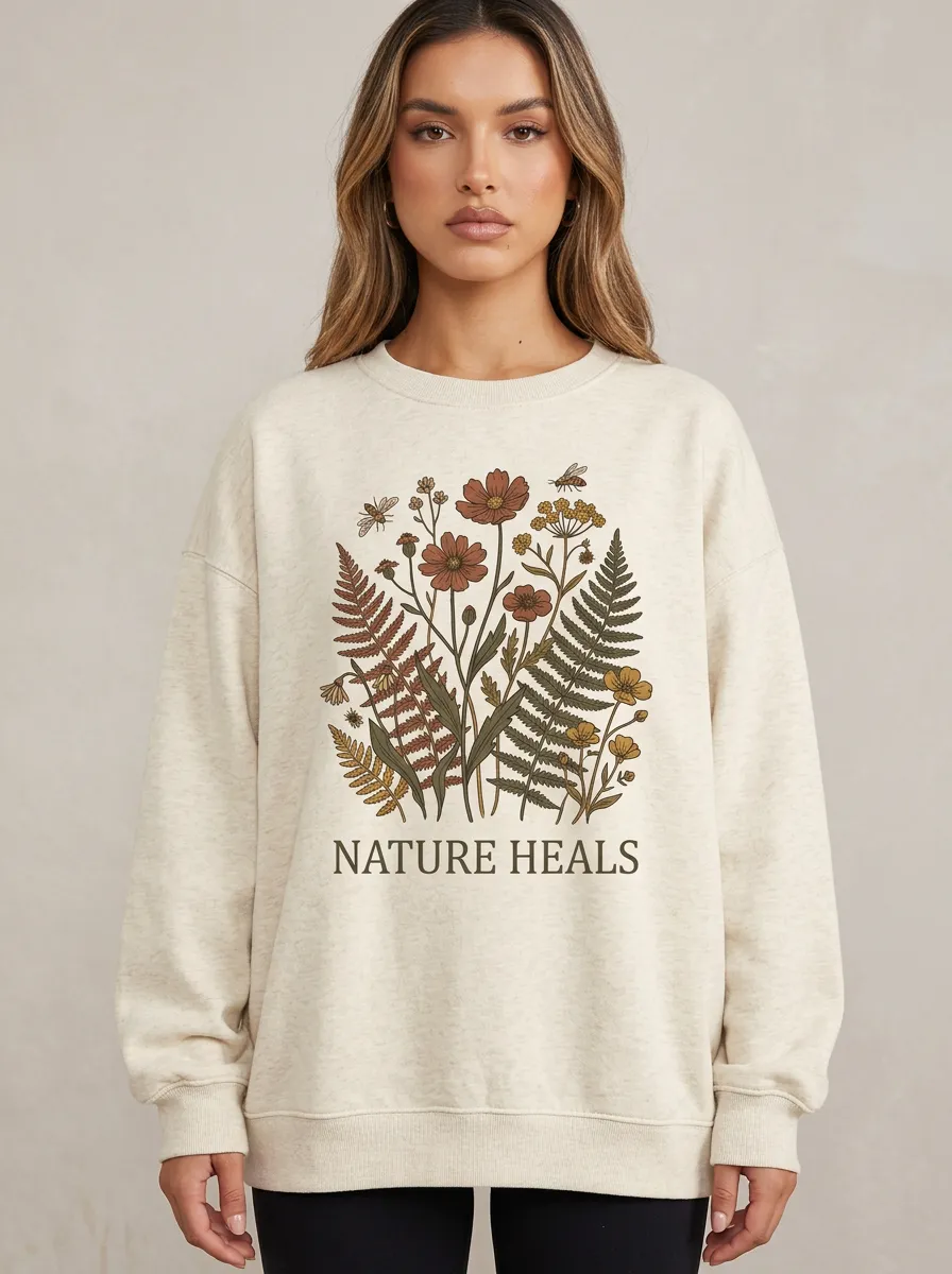 Nature Lover Botanical Fern Flower Sweatshirt