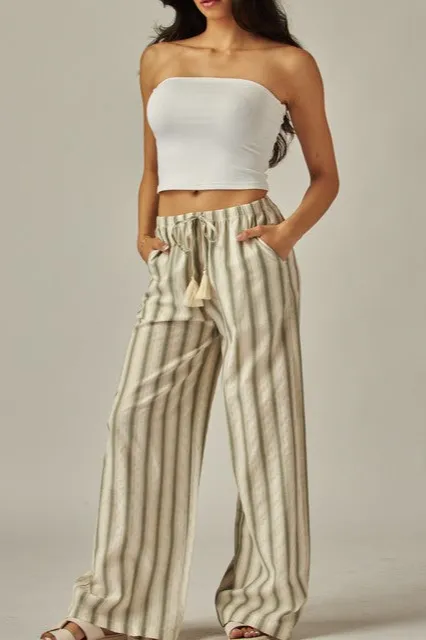 Striped Cotton Wide Leg Pants