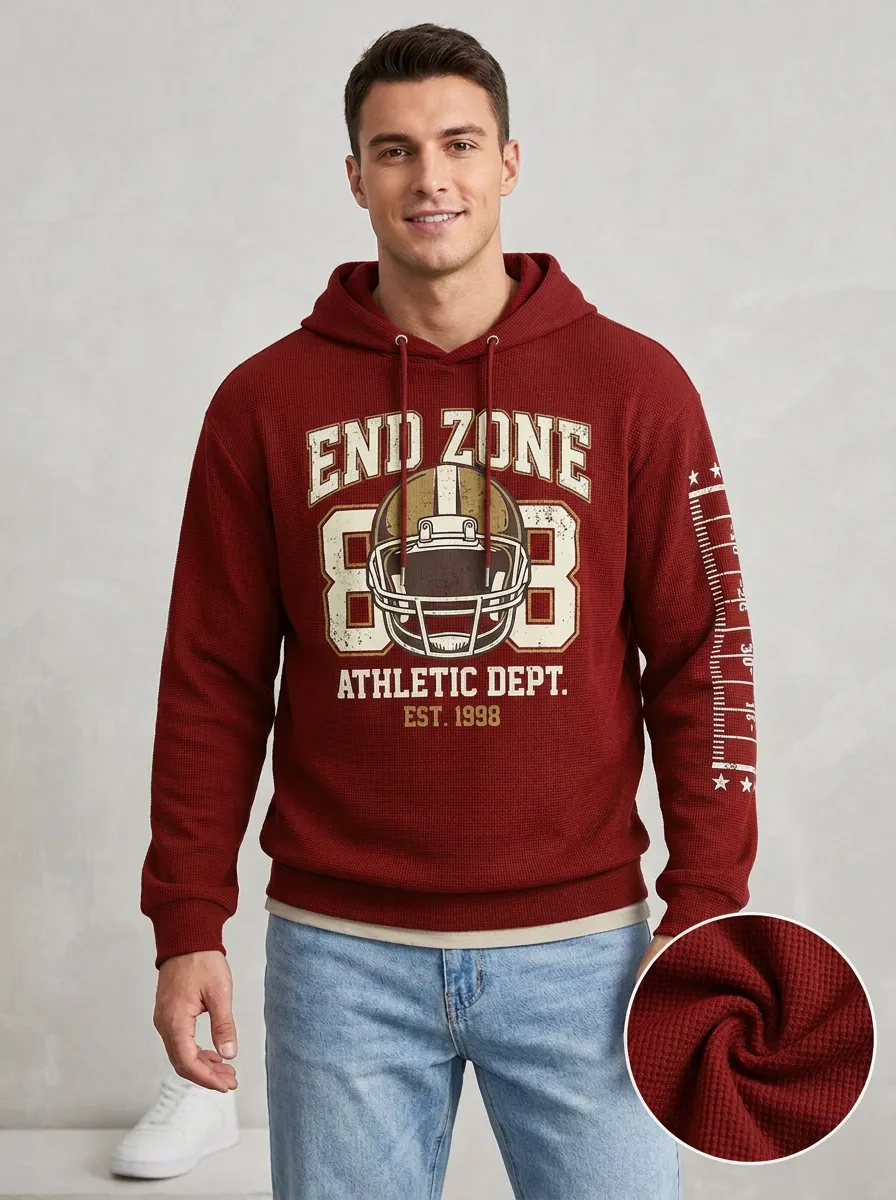 Men's American Football End Zone Helmet Graphic Printed Hoodie