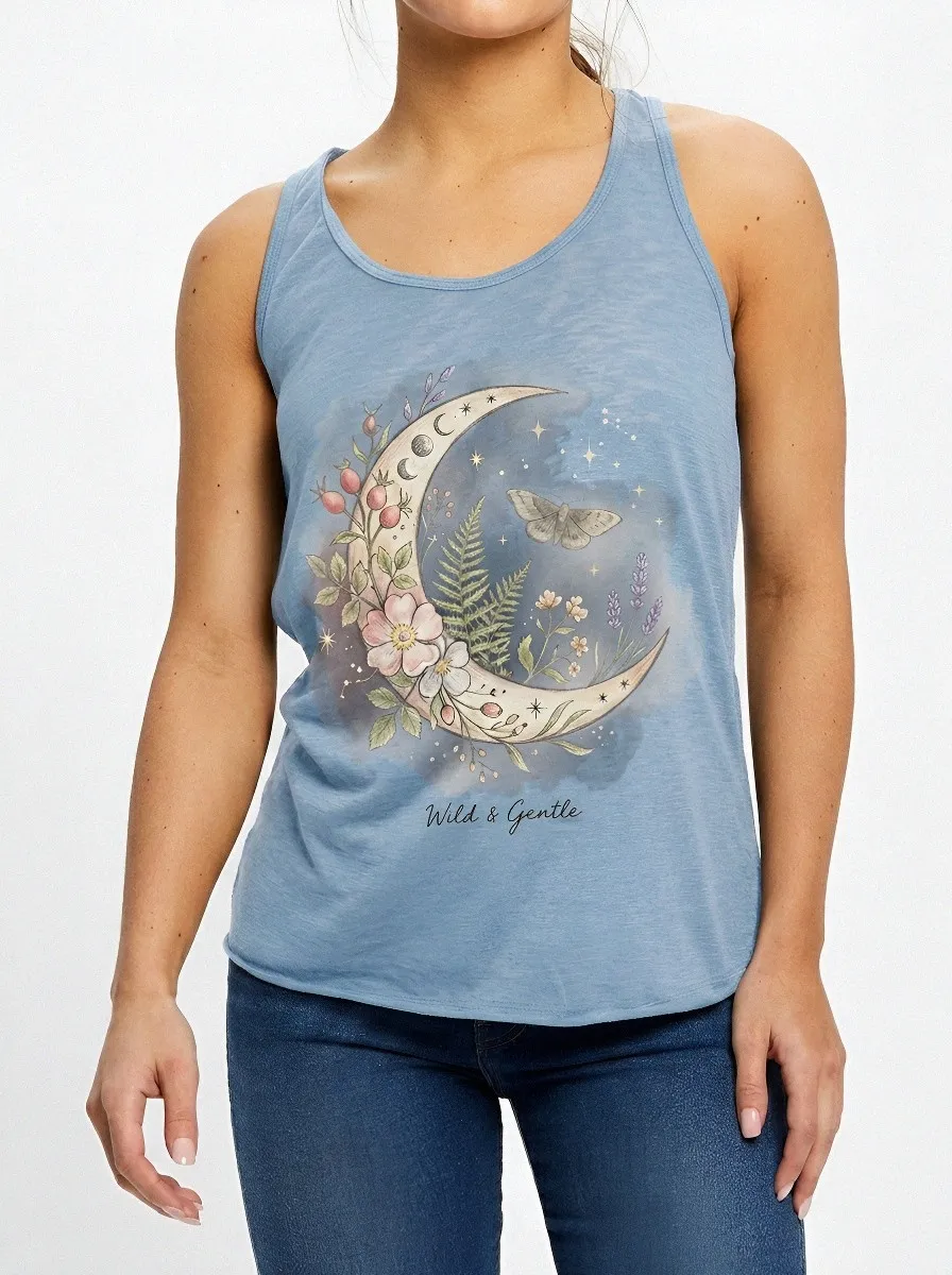 Women's Celestial Floral Moon Moth Printed Tank Top