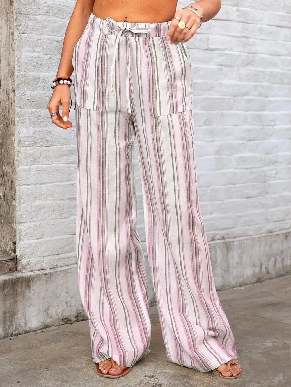 Full Size Striped Wide Leg Pants Plus Size