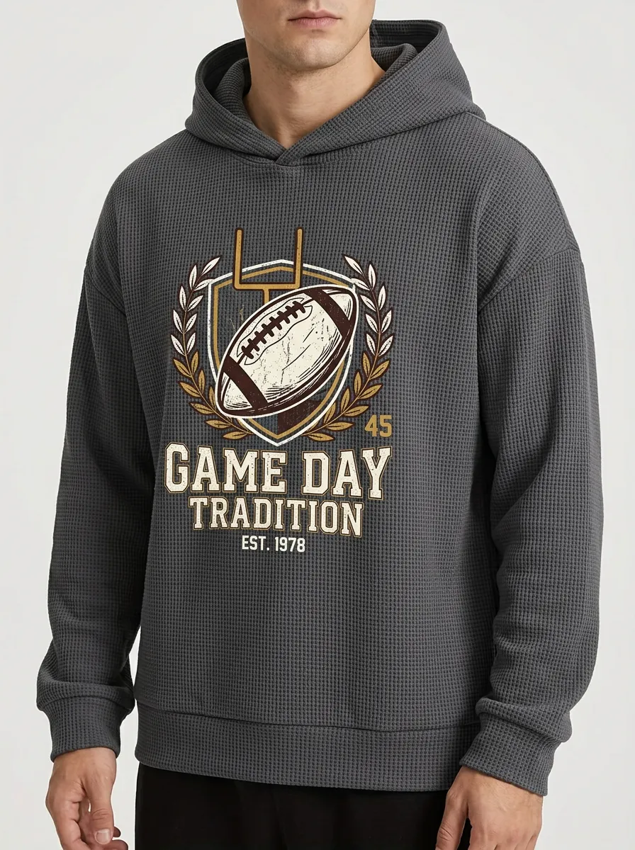 Men's American Football Game Day Tradition Printed Waffle Hoodie