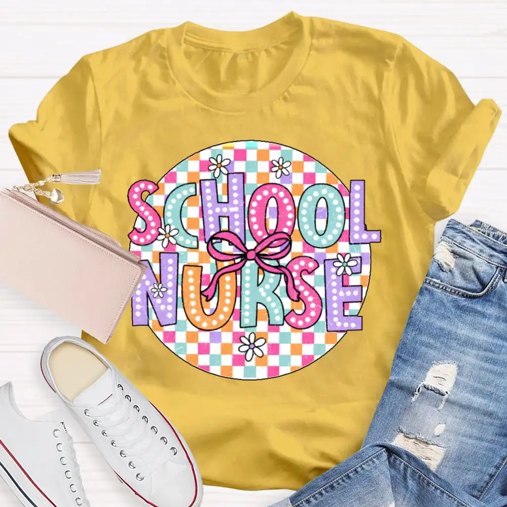 School Nurse Colorful Checkered T-Shirt