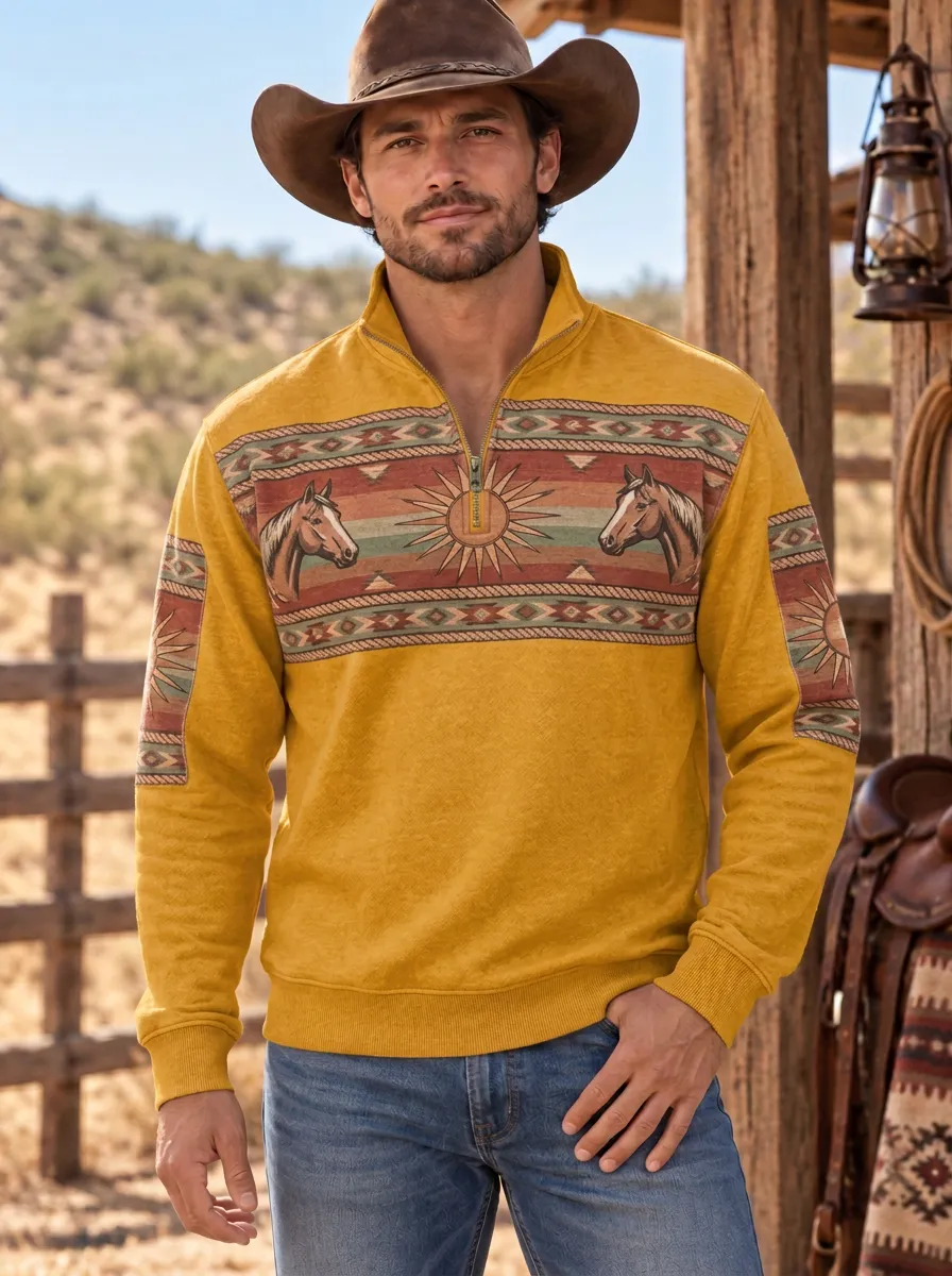 Prairie Horse Sun Heritage Look Men's Western Sweatshirt