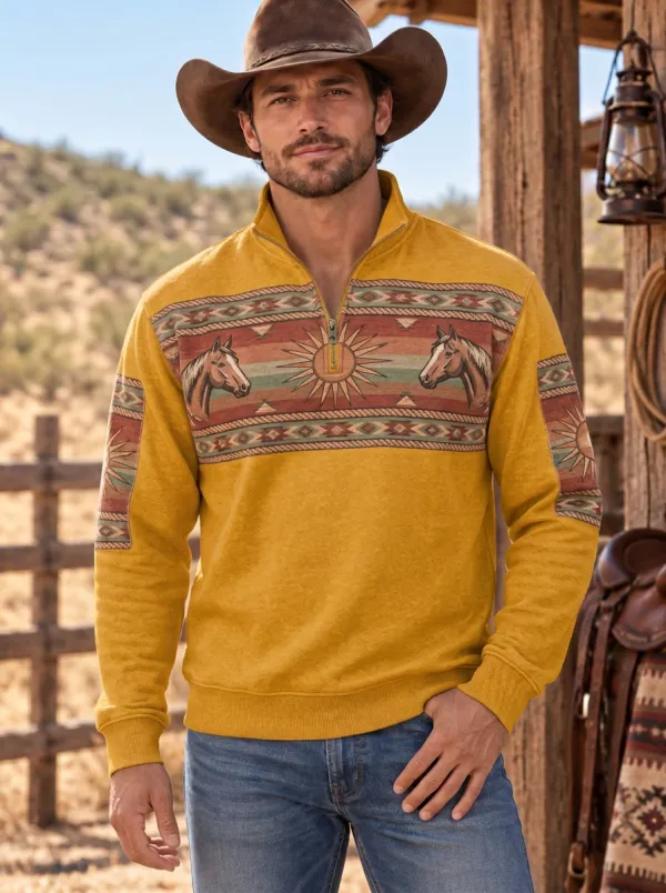 Prairie Horse Sun Heritage Look Men's Western Sweatshirt