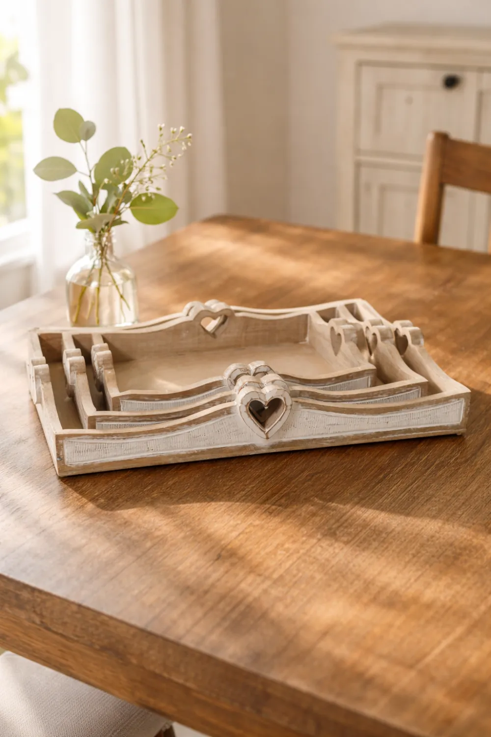 Rectangular Mango Wood Tray with Heart Handles