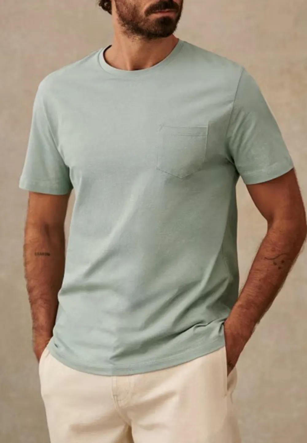 Sea Green Pocket Crew Neck Casual T-Shirt