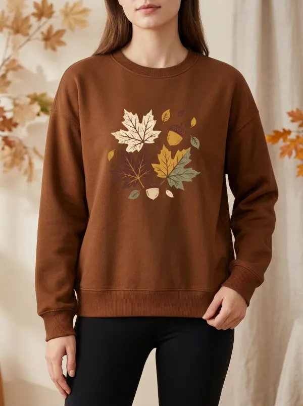 Classic Finish Maple-Leaf Printed Acorn Graphic Sweatshirt