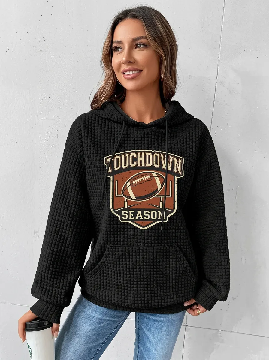 Women's American Football Touchdown Season Graphic Printed Waffle Hoodie