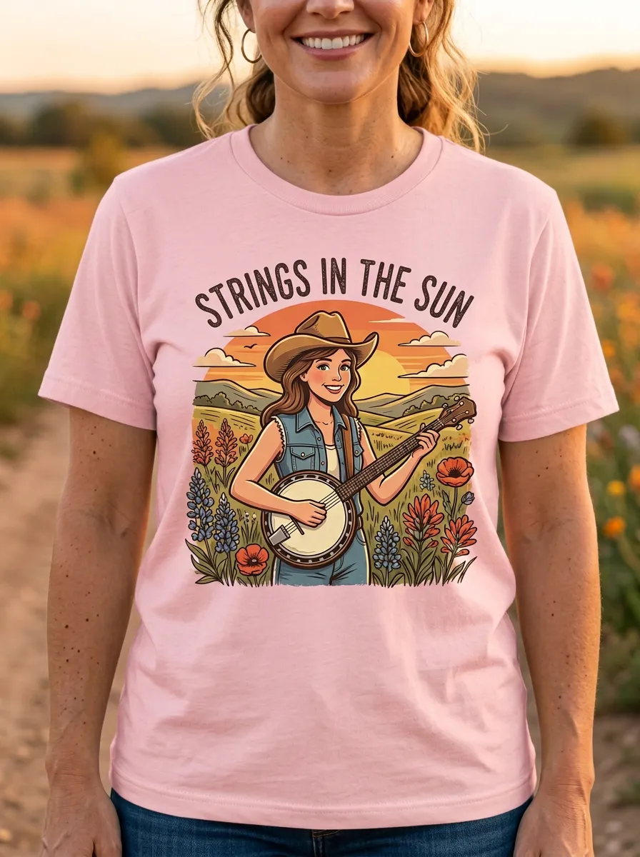 Banjo Sunset Women's Country Music Casual T-Shirt