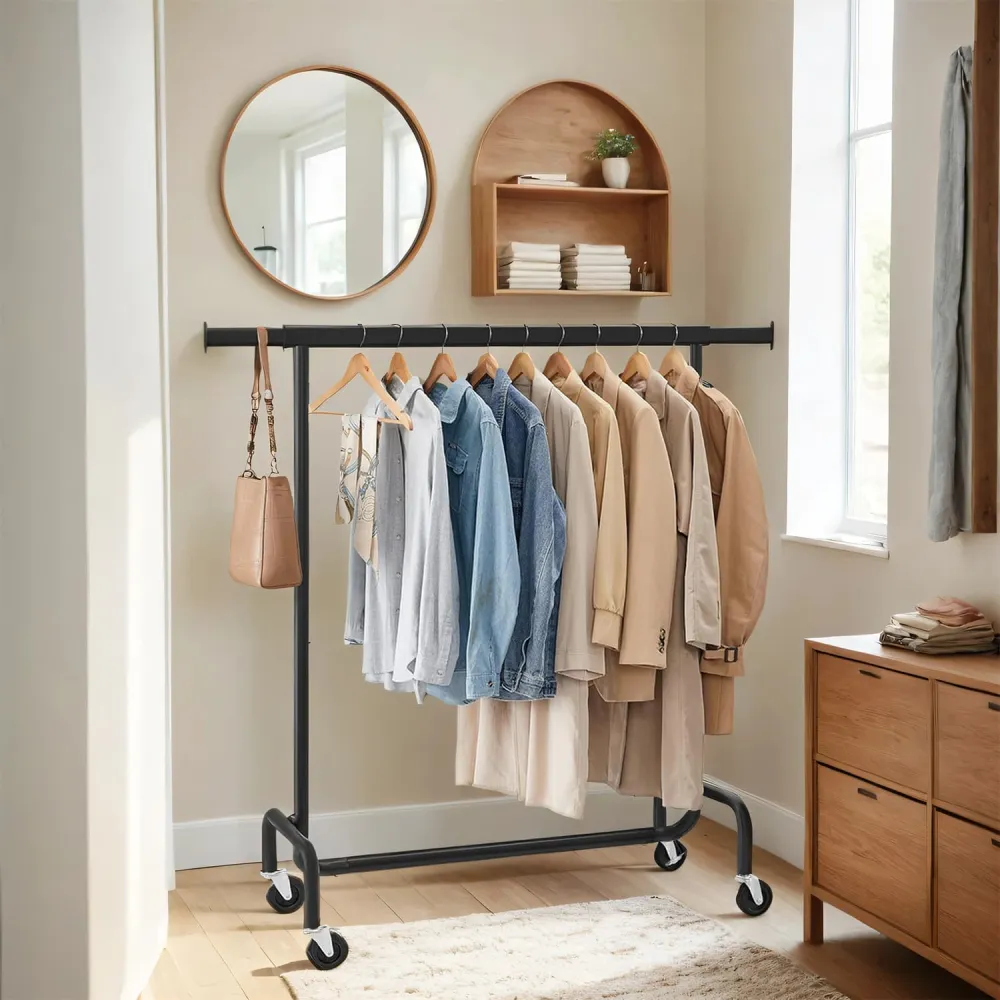 Extendable Rolling Heavy Duty Clothes Rack