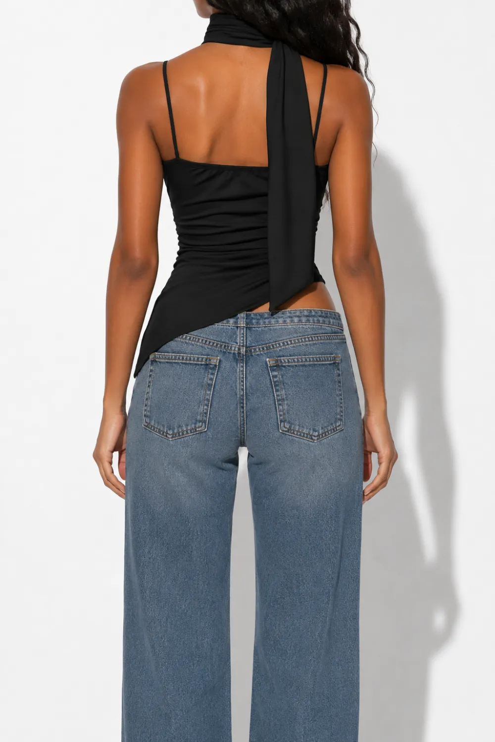 Asymmetrical Neck Ruched Cami Top