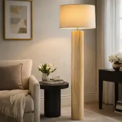 Rubberwood Cylindrical Floor Lamp