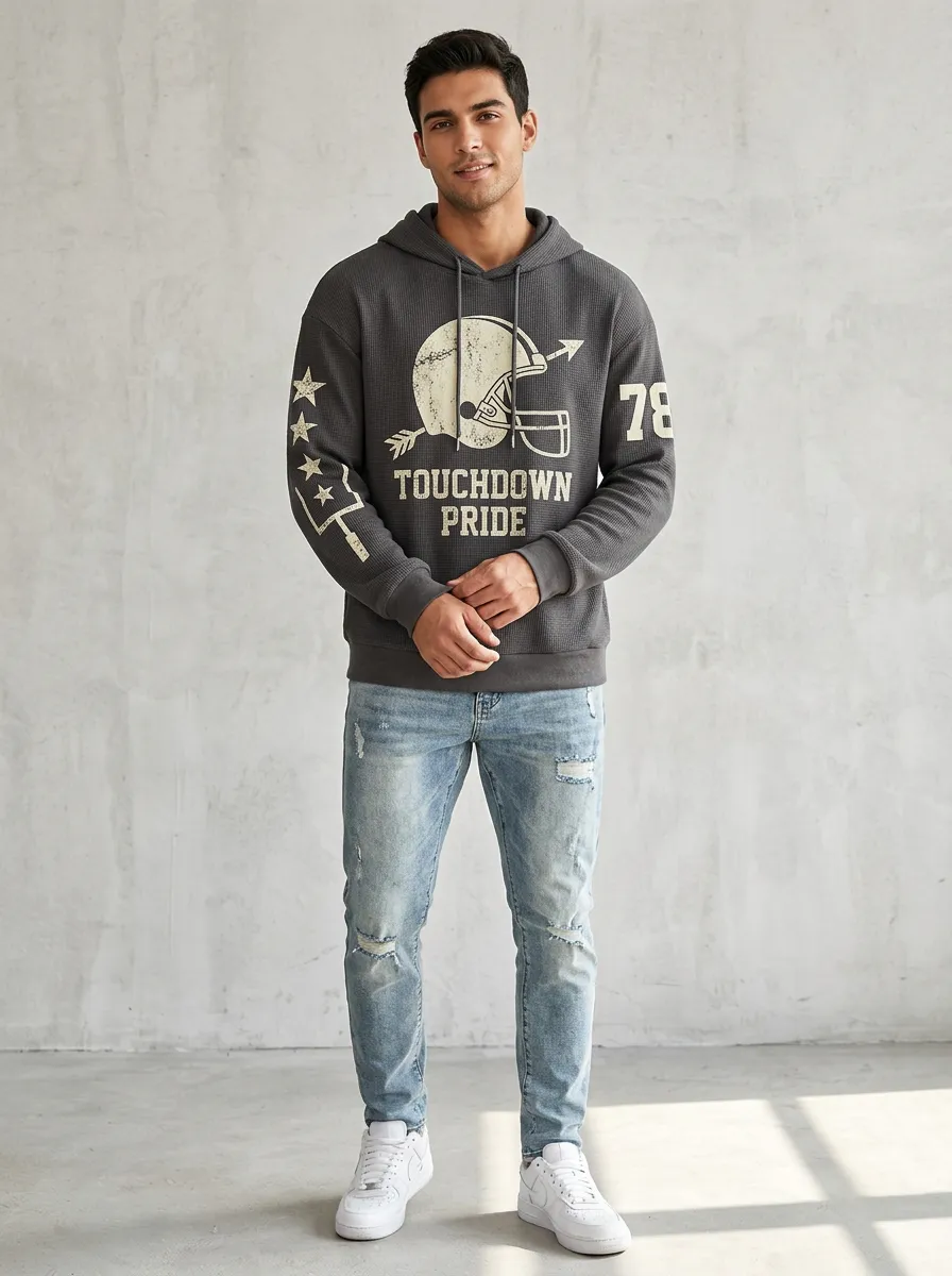 Men's Football Lover Touchdown Pride Helmet Printed Hoodie