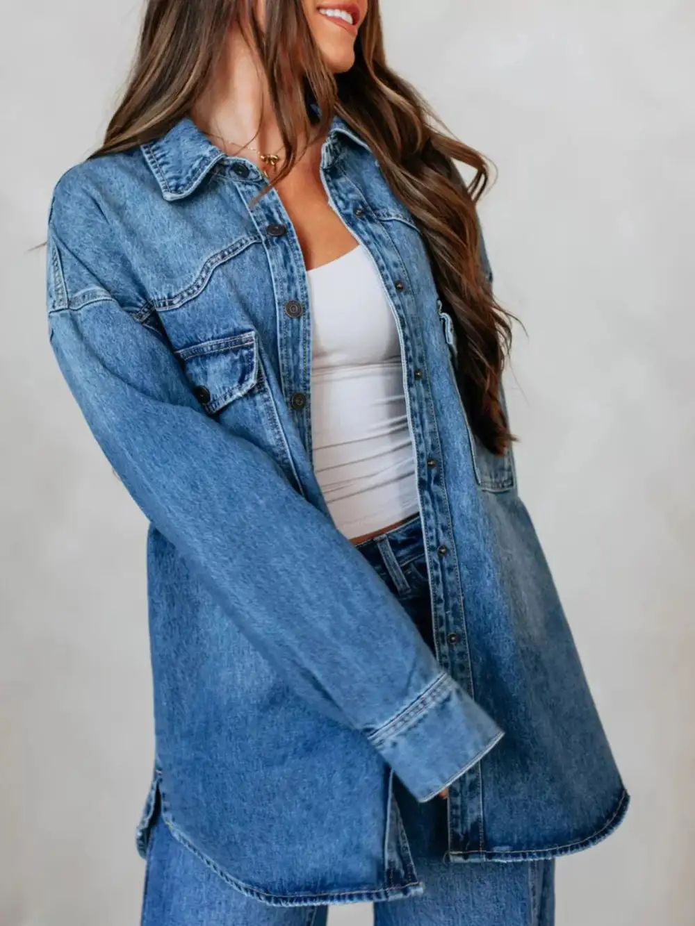 Snap Down Dropped Shoulder Jacket Effortless Outfit Layer