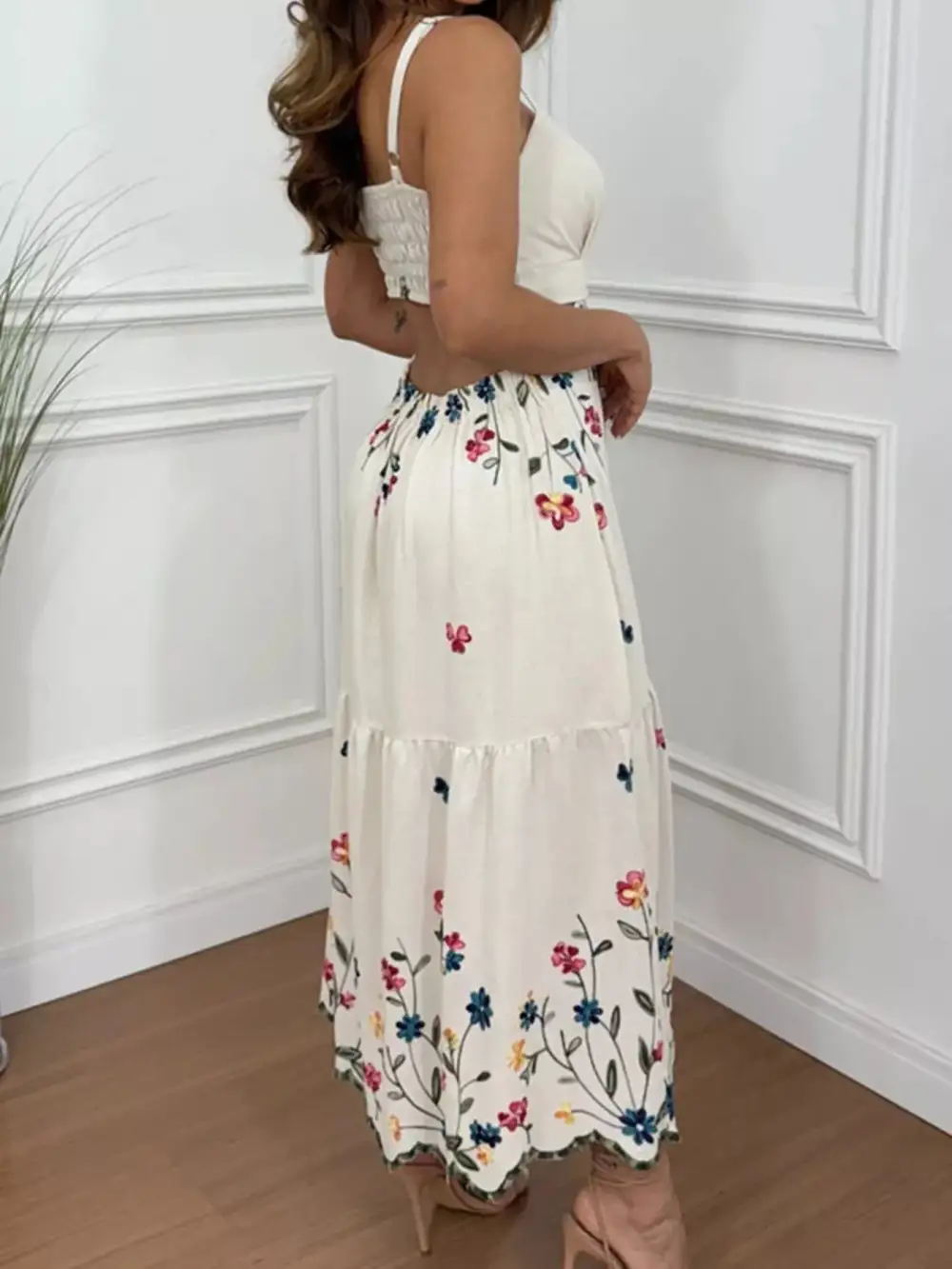 Cutout Back Slit Hem Midi Dress