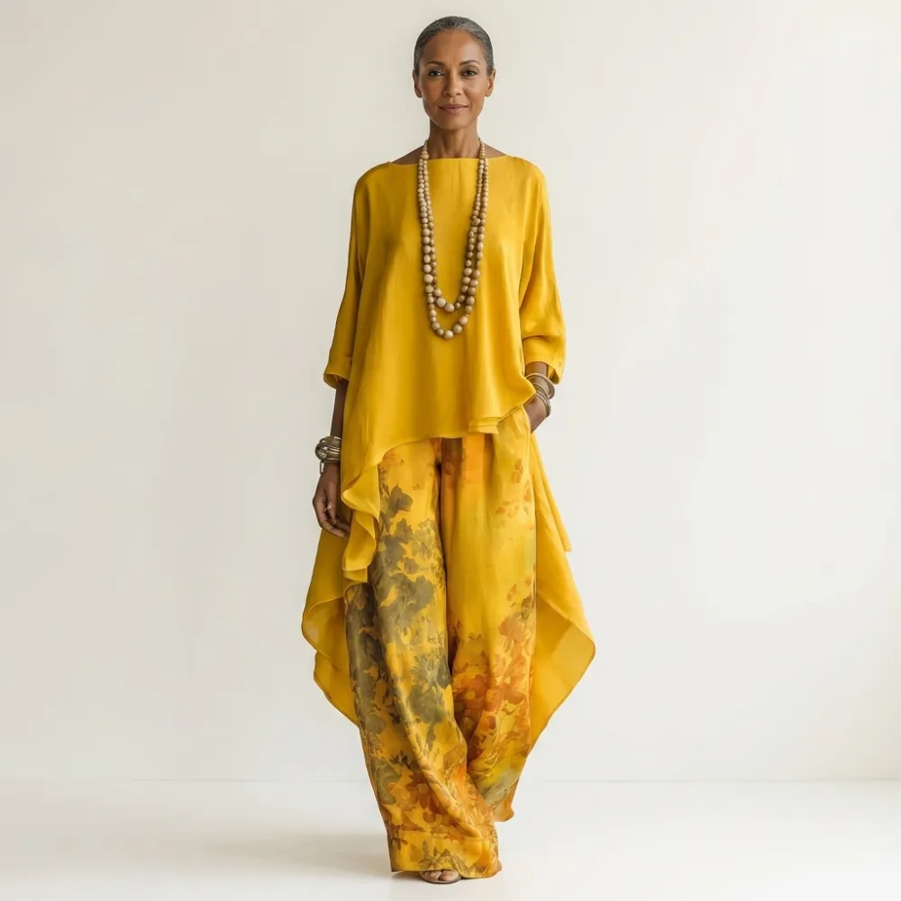 Cariola | Cotton-Silk Two-Piece Set with Asymmetric Tunic