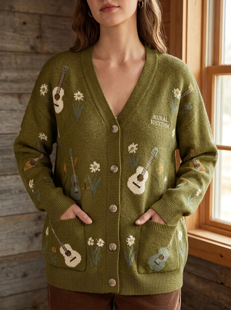 Guitar Floral Country Music Cardigan