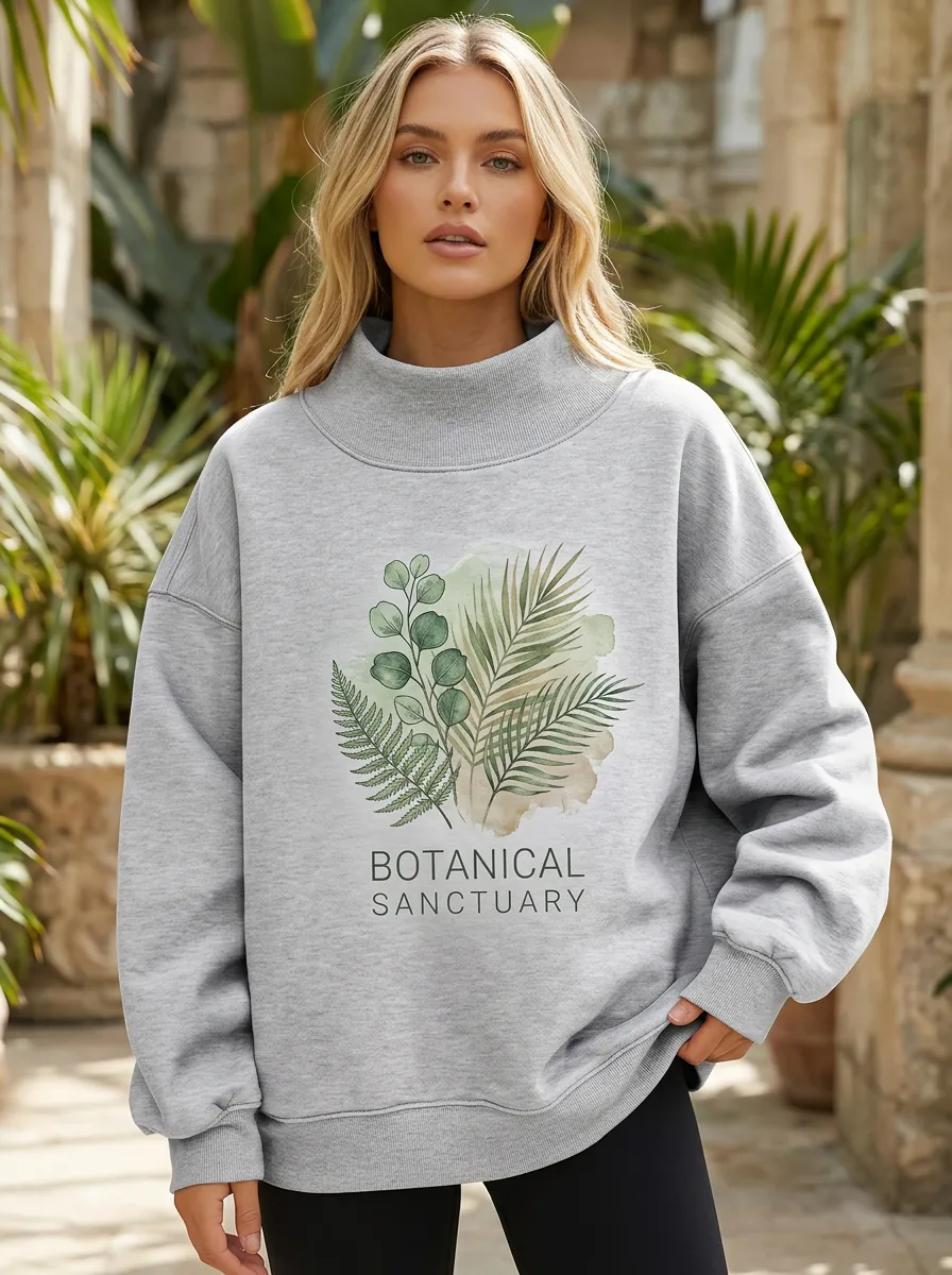 Women's Botanical Sanctuary Fern Leaf Printed Sweatshirt