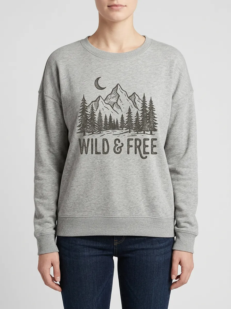Women's Nature Lover Wild & Free Mountain Forest Printed Sweatshirt