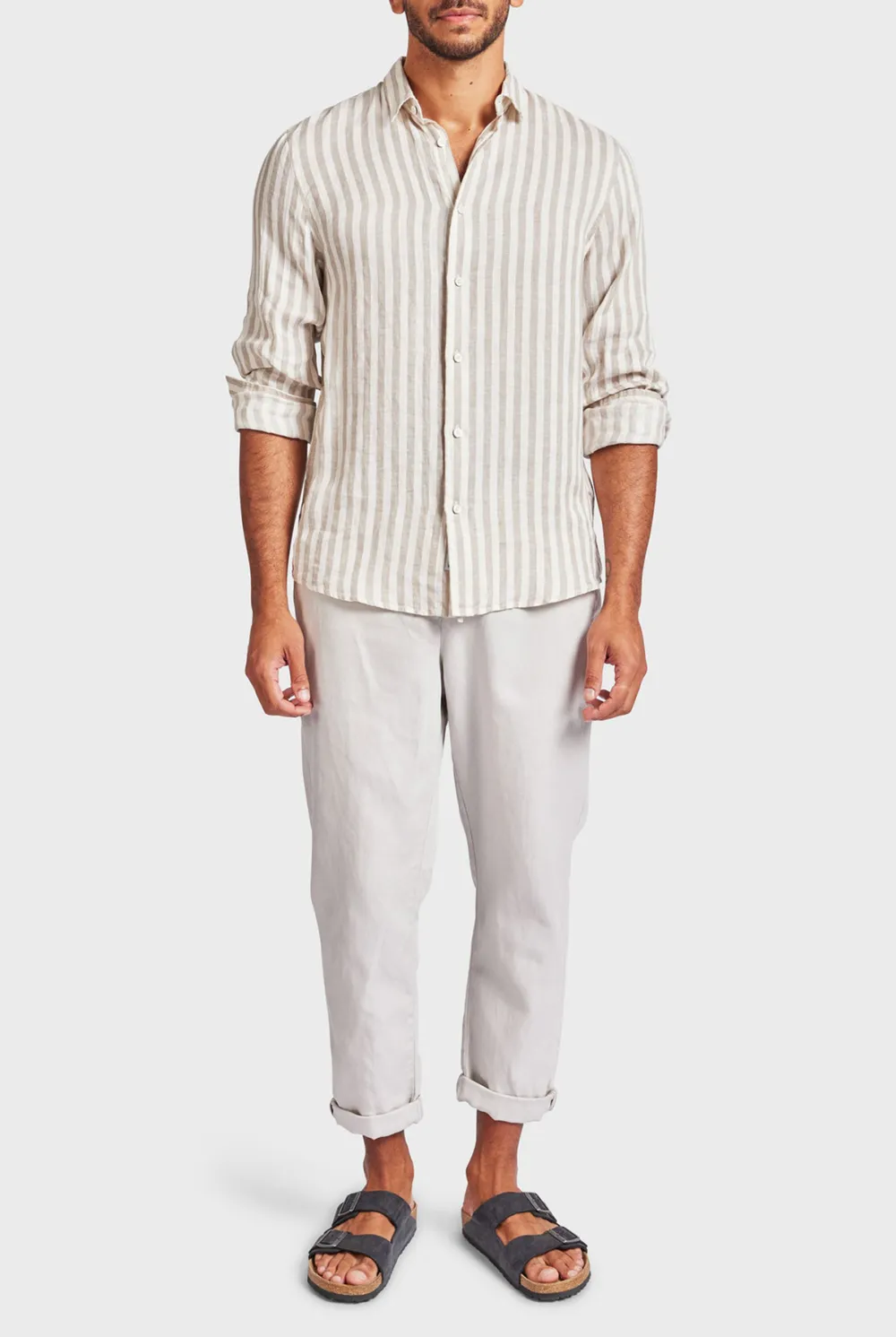 Vertical Stripe Cotton Casual Button Down Shirt