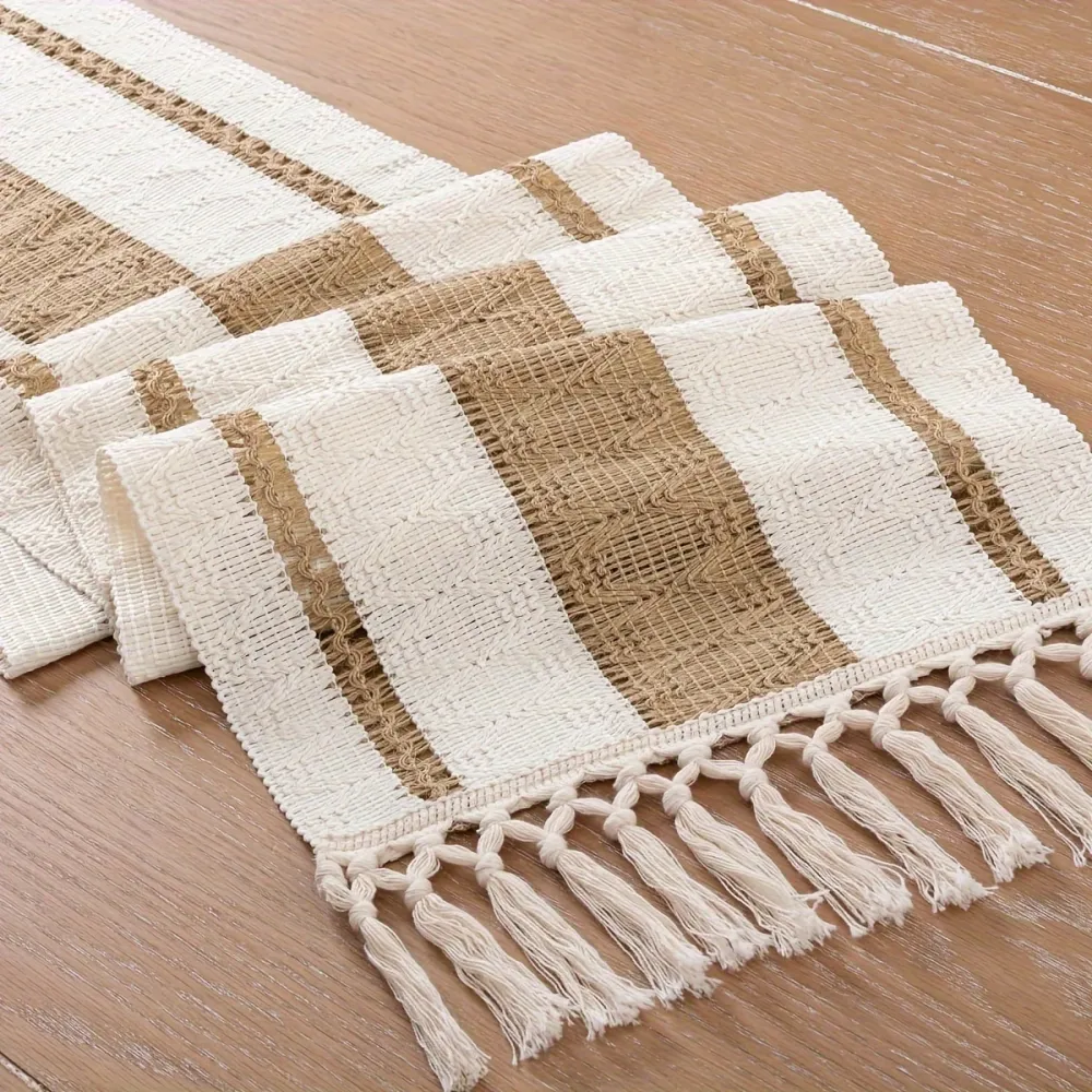 Boho Fringe Stripe Table Runner