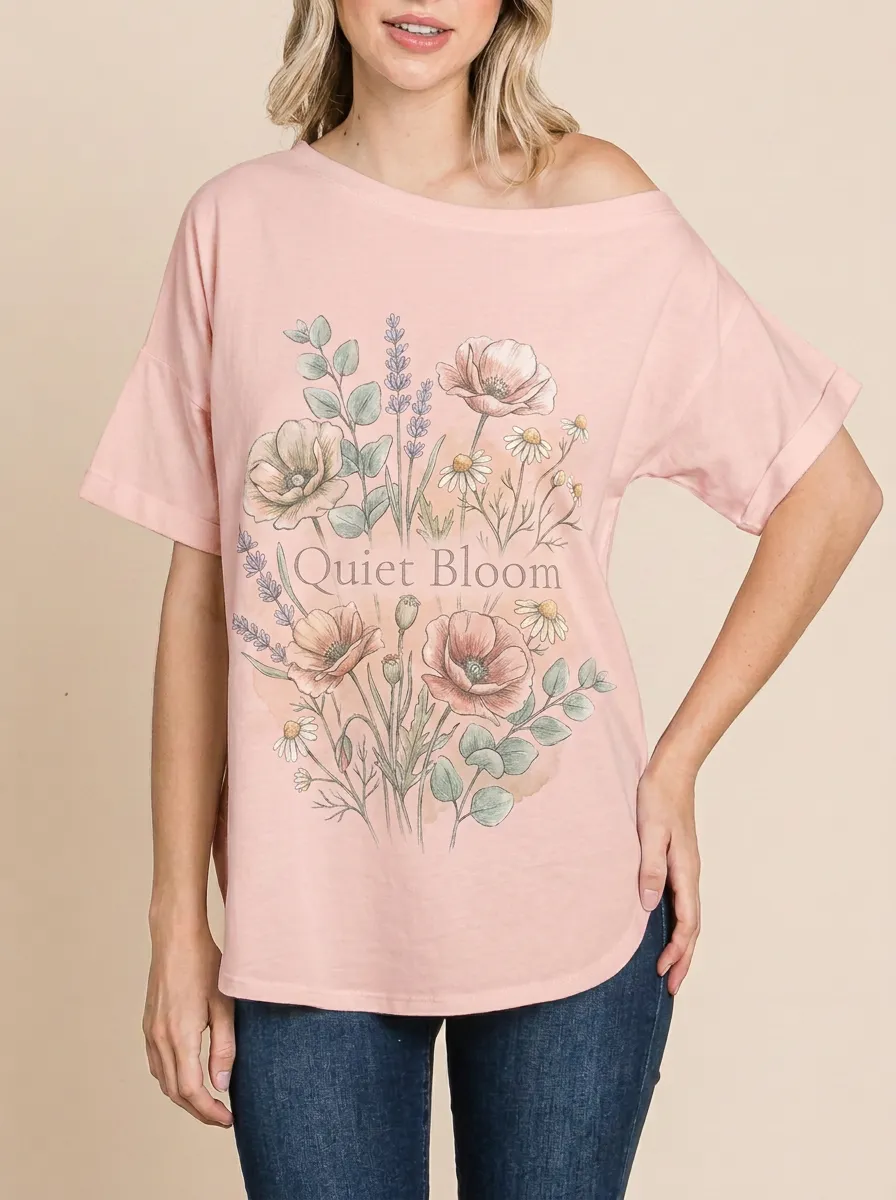 Women's Quiet Bloom Botanical Wildflower Printed T-shirt