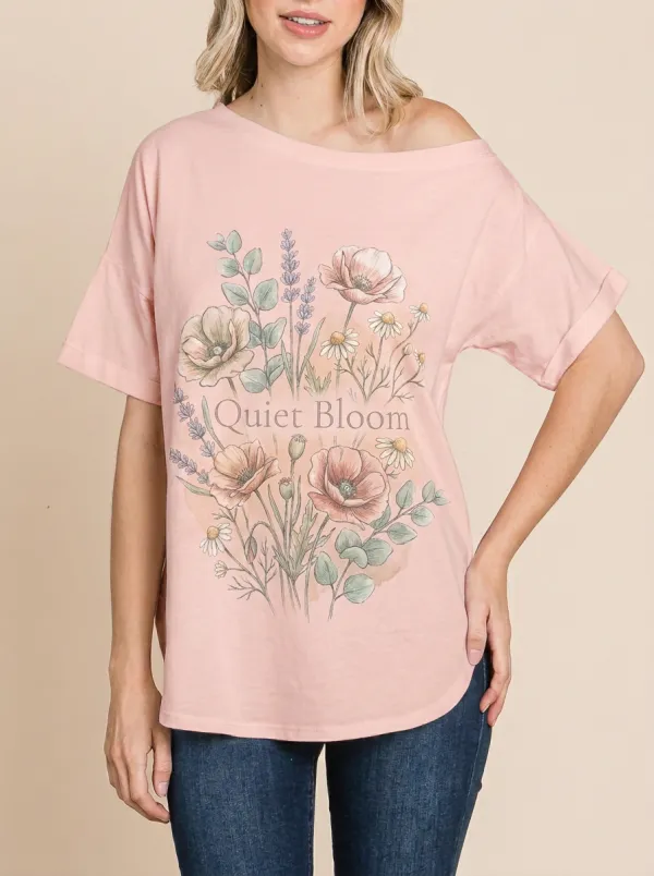 Women's Quiet Bloom Botanical Wildflower Printed T-shirt