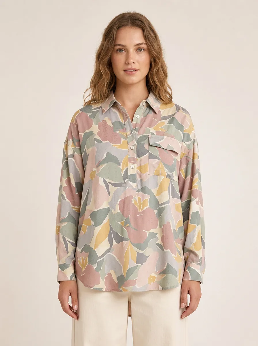 Women's Floral Pattern Pastel Abstract Printed Shirt