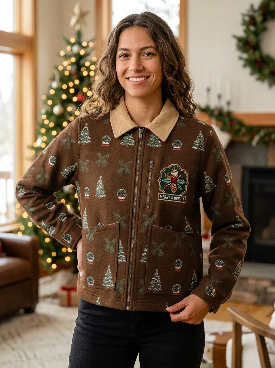 Christmas Holiday Tree Snow Globe Print Jacket