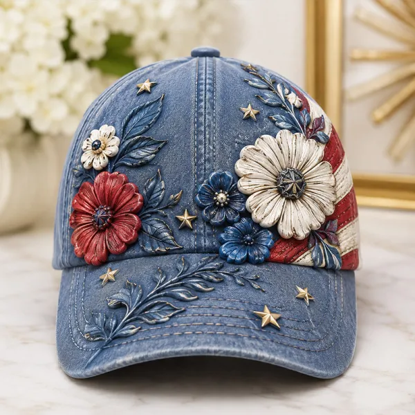 Unisex Floral Vintage Patriotic Art Print Casual Hat