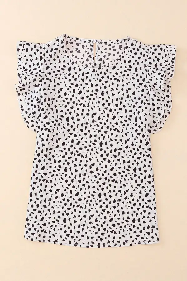 Spotted Print Neck Ruffled Tank Top