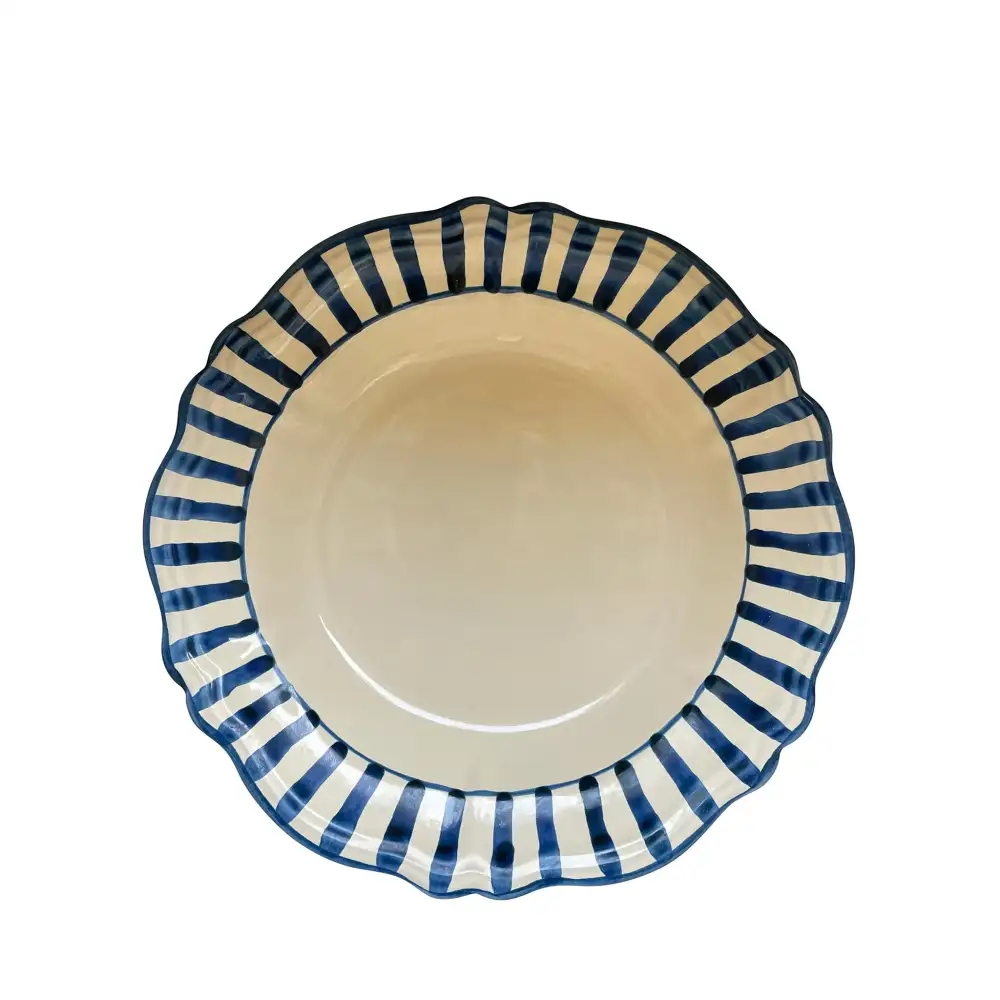 Hand-Painted Striped Ceramic Pasta Bowl With Parasol-Inspired