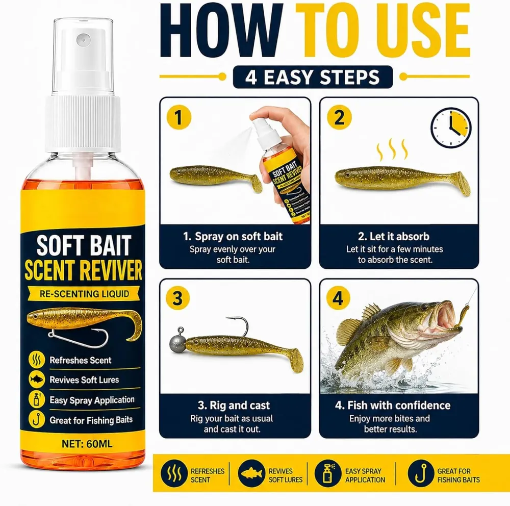 Soft Bait Scent Booster Spray, Soft Plastic Lure Scent Renew Spray, High‑Concentration Fishing Lure Scent Reviver