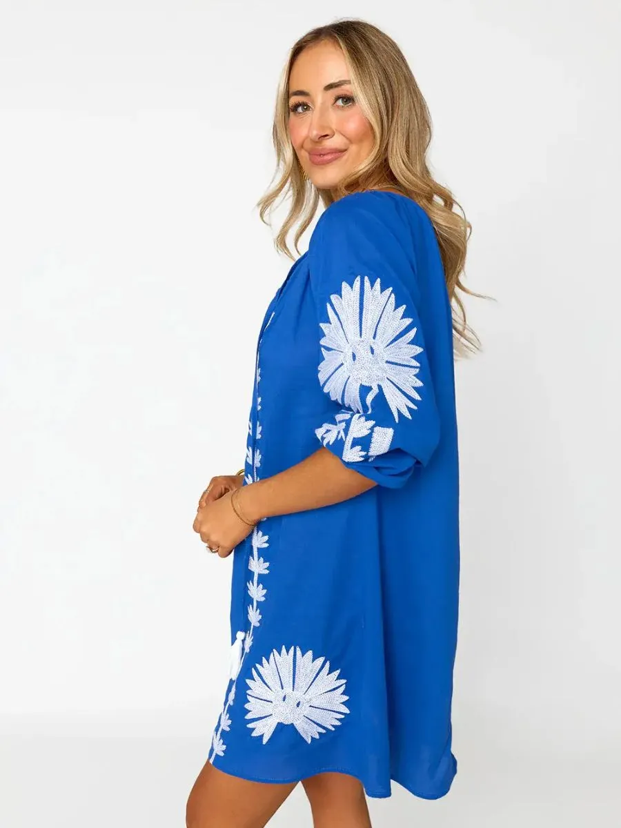 V-Neck Cotton Mini Dress