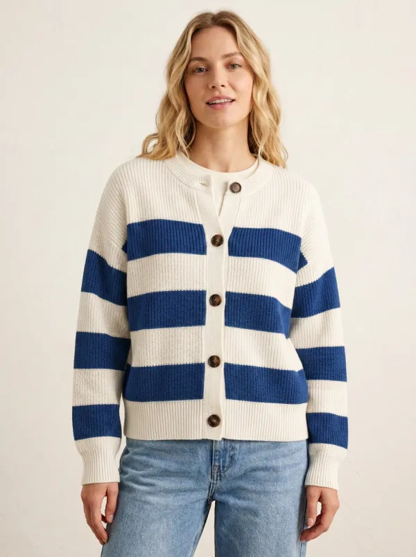 Relaxed Rugby Striped Button Front Cardigan