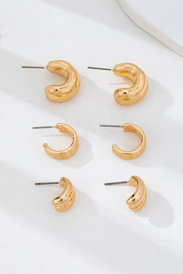Sculptural Tone Hoop arring Set