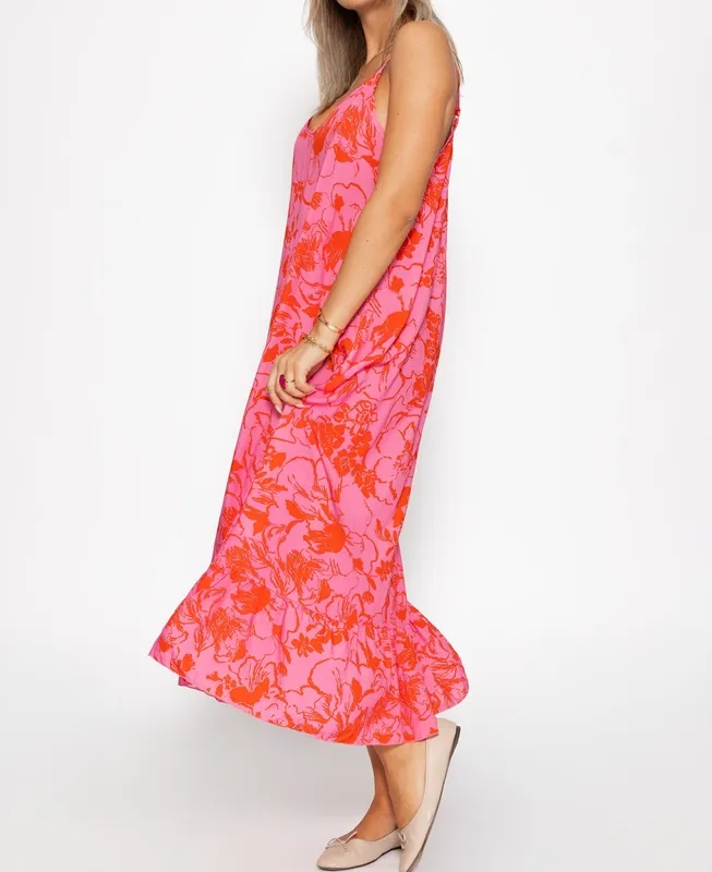 Pink Floral Print Maxi Dress