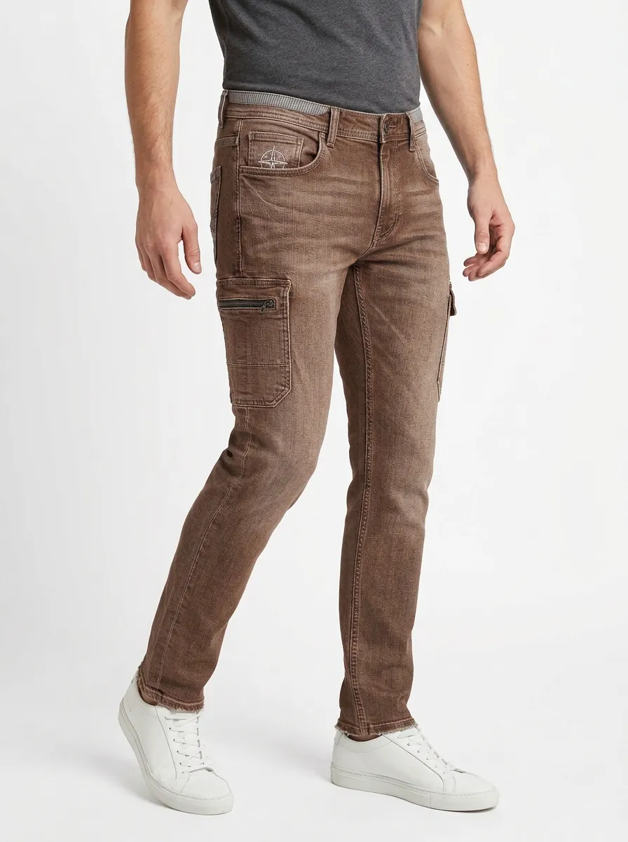 Men's Compass Embroidered Cargo Slim-Fit Jeans