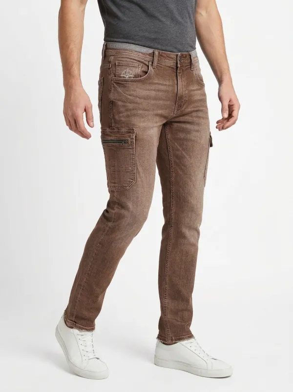 Men's Compass Embroidered Cargo Slim-Fit Jeans