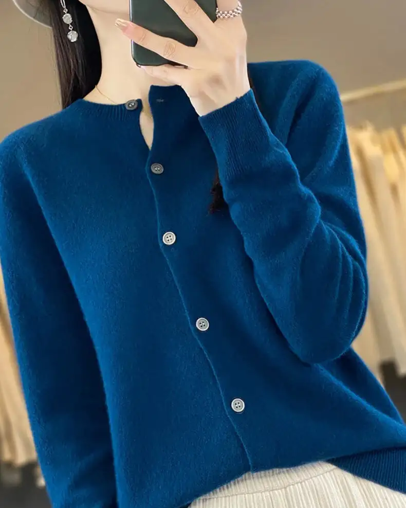 Merino-Wool Wool Round-Neck Cardigan