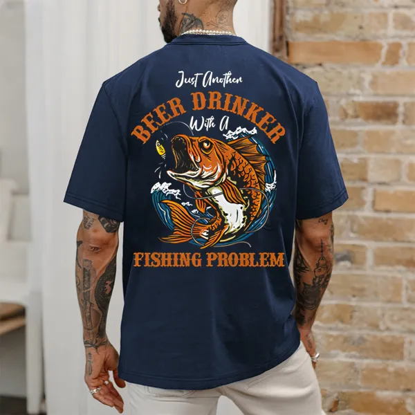 Humorous Fishing Themed Back Print T-Shirt