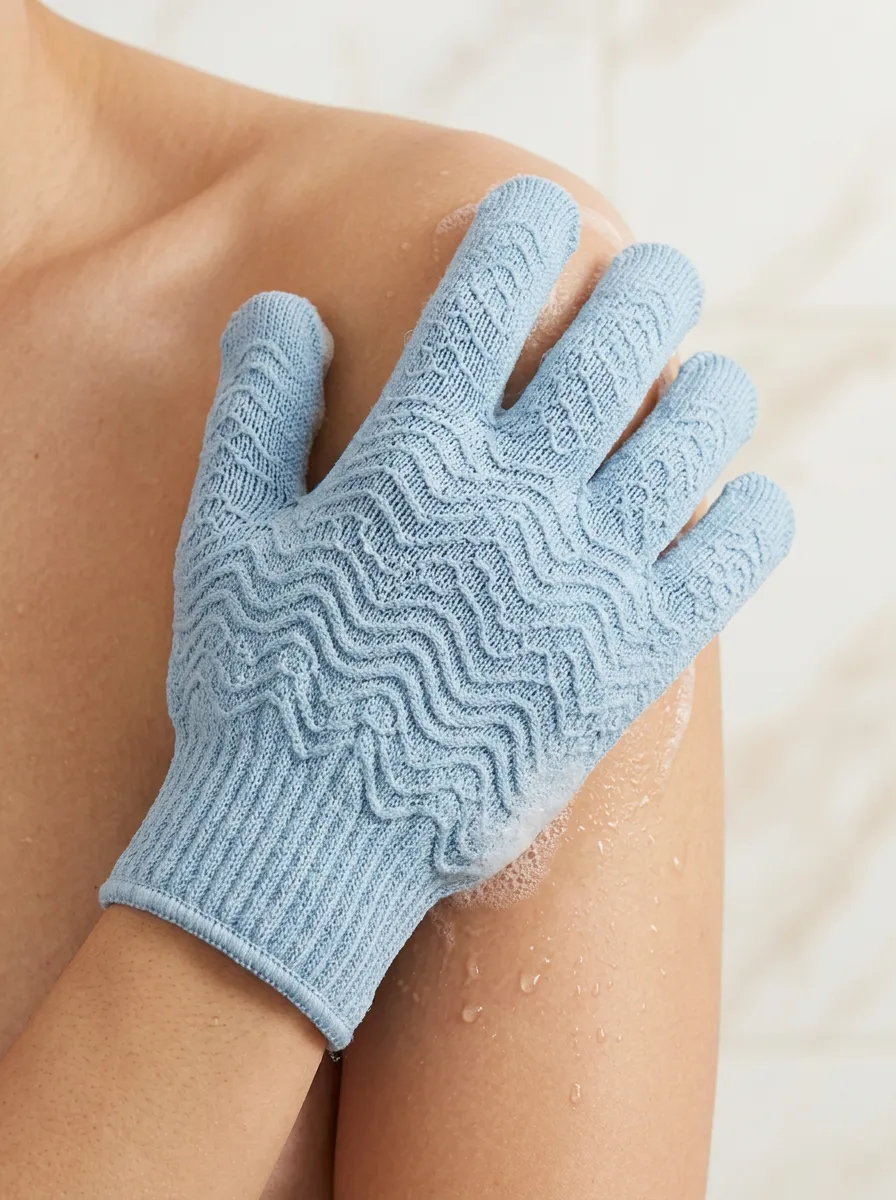 Wavy-Texture Exfoliating Bath Exfoliating Glove