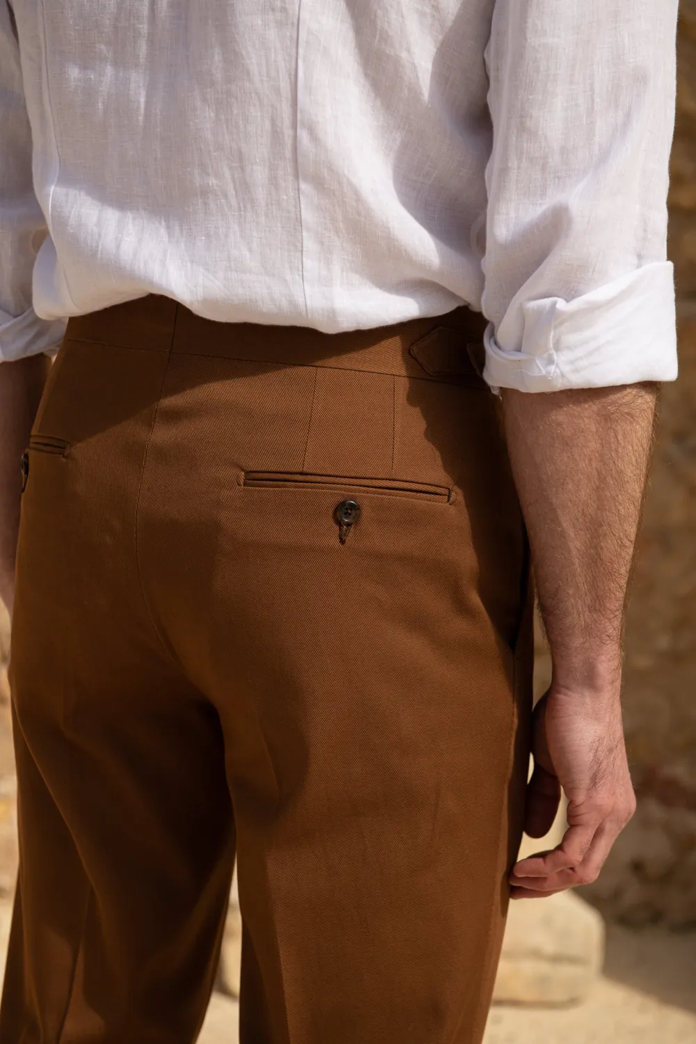 Cognac Cotton Trousers Men'S Fashion