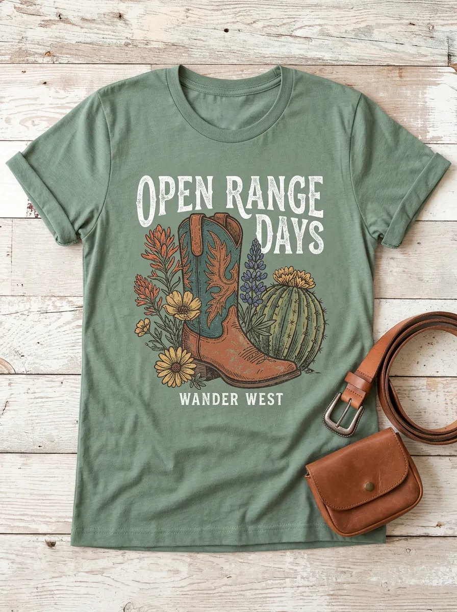 Rustic Cactus Western Crewneck T-Shirt