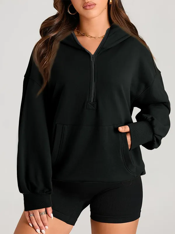 Zip-Detail Pocketed Long-Sleeve Knit Sweatshirt