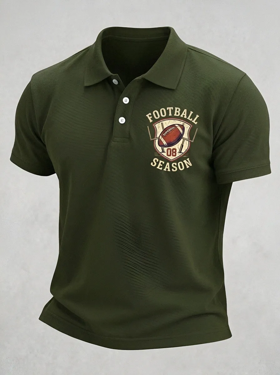 Men's Vintage-Inspired American Football Season Shield Printed Polo Shirt