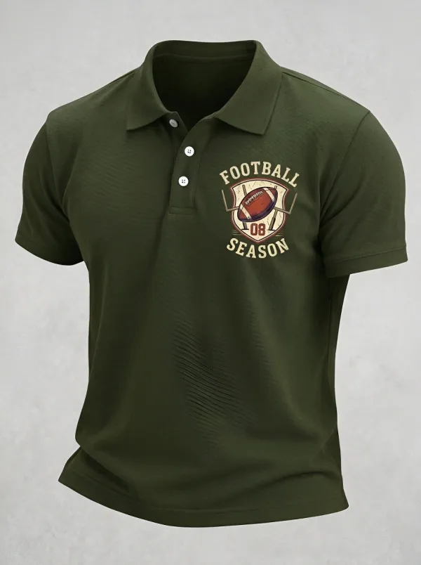Men's Vintage-Inspired American Football Season Shield Printed Polo Shirt