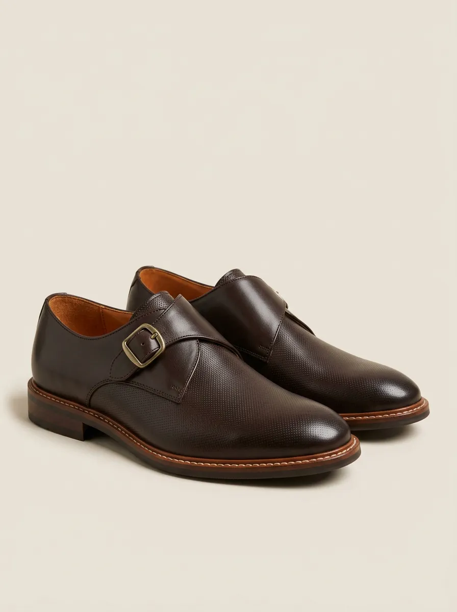 Men's Business Formal Textured Monk Strap Leather Shoes